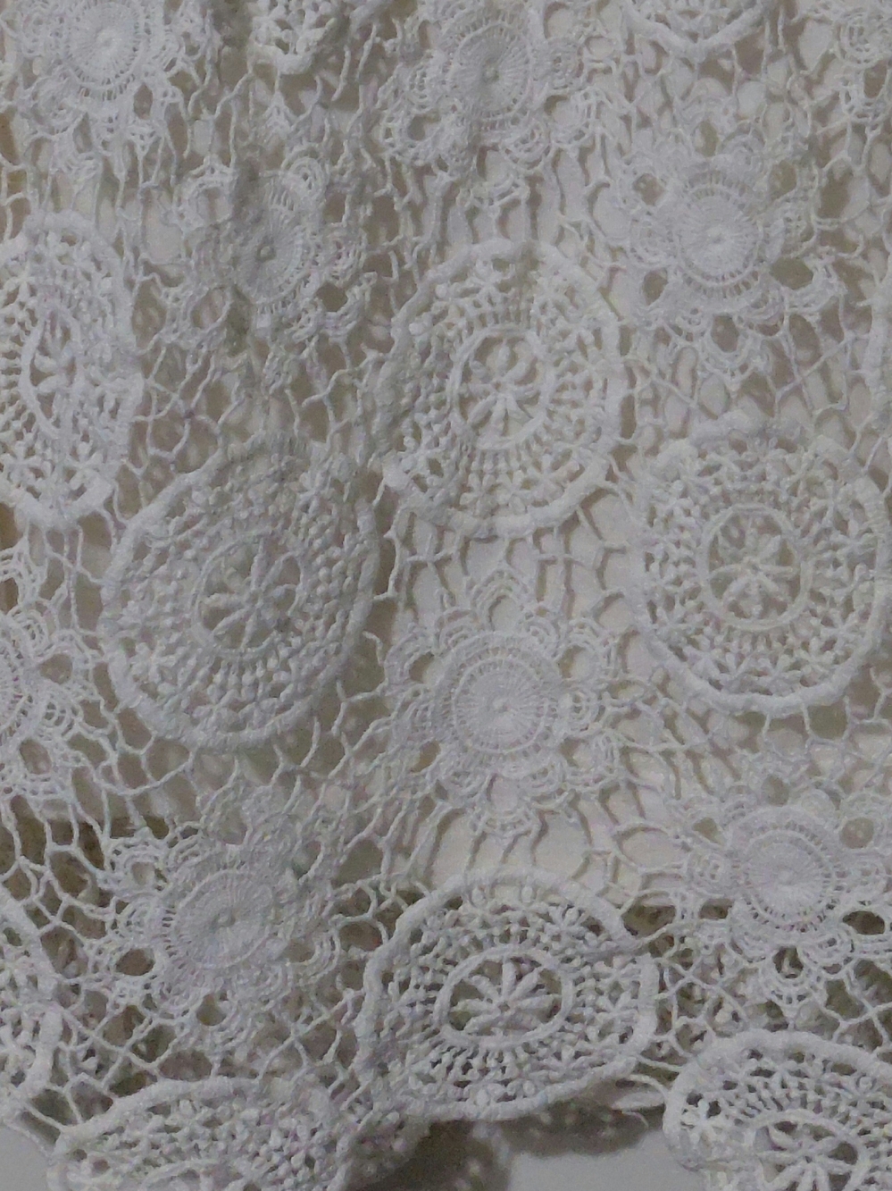 Sky Ivory Crochet Lace Halter Top Lined Large Suede Like Contrasting Woven Ties - Picture 5 of 12